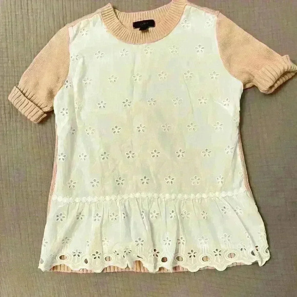 J.Crew Embroidered Front Shirt Sleeve Sweater Top - Picture 9 of 13